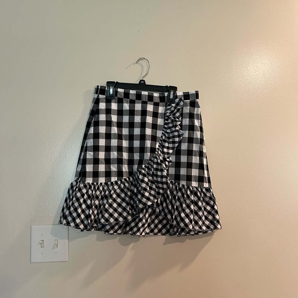 J. Crew Black and White Gingham Ruffle Mini Skirt